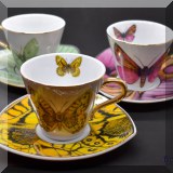 P53. Set of 9 butterfly cups and saucers by Gracie China. 